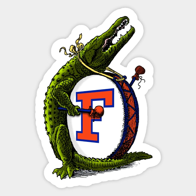 Gator on a drum Sticker by Wright Art